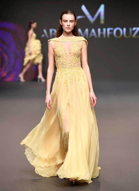 A model walks the runway during the Abed Mafouz Presented by Lux show at Fashion Forward March 2017 held at the Dubai Design District on March 24, 2017 in Dubai, United Arab Emirates.