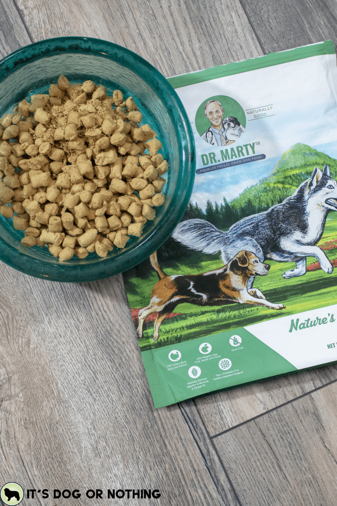 Great Pyrenees try Dr. Marty's freeze-dried raw dog food, Nature's Blend.