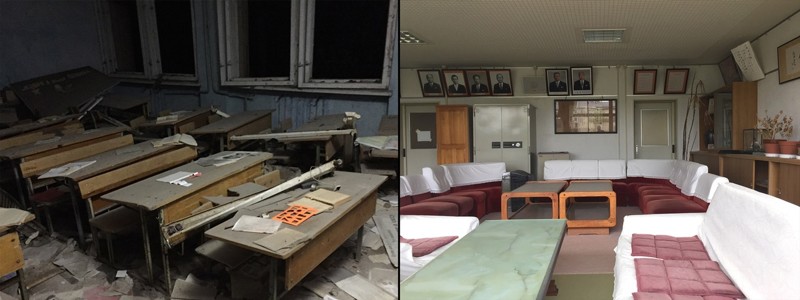 Школа в Припяти (слева) и в Фукусиме (справа) Припять, Чернобыль, авария, история, фукусима