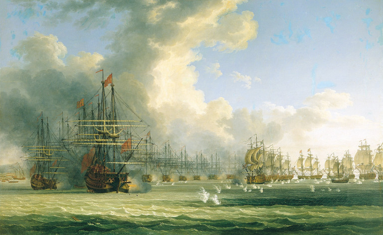 Заглавное фото. Картина художника Я.Ф. Гаккерта «Начало боя в Хиосском проливе 24 июня 1770 года».