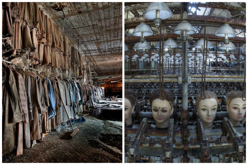 Заброшенные фабрики - одежда и куклы. Все оборудование осталось на месте и вот уже который десяток лет медленно угасает, внушая ужас.. интересное, природа, разрушение, человек