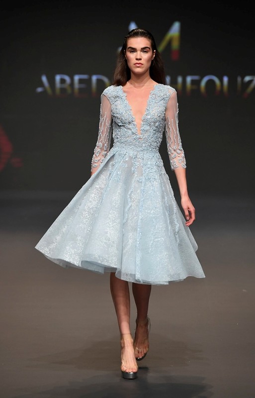 A model walks the runway during the Abed Mafouz Presented by Lux show at Fashion Forward March 2017 held at the Dubai Design District on March 24, 2017 in Dubai, United Arab Emirates.