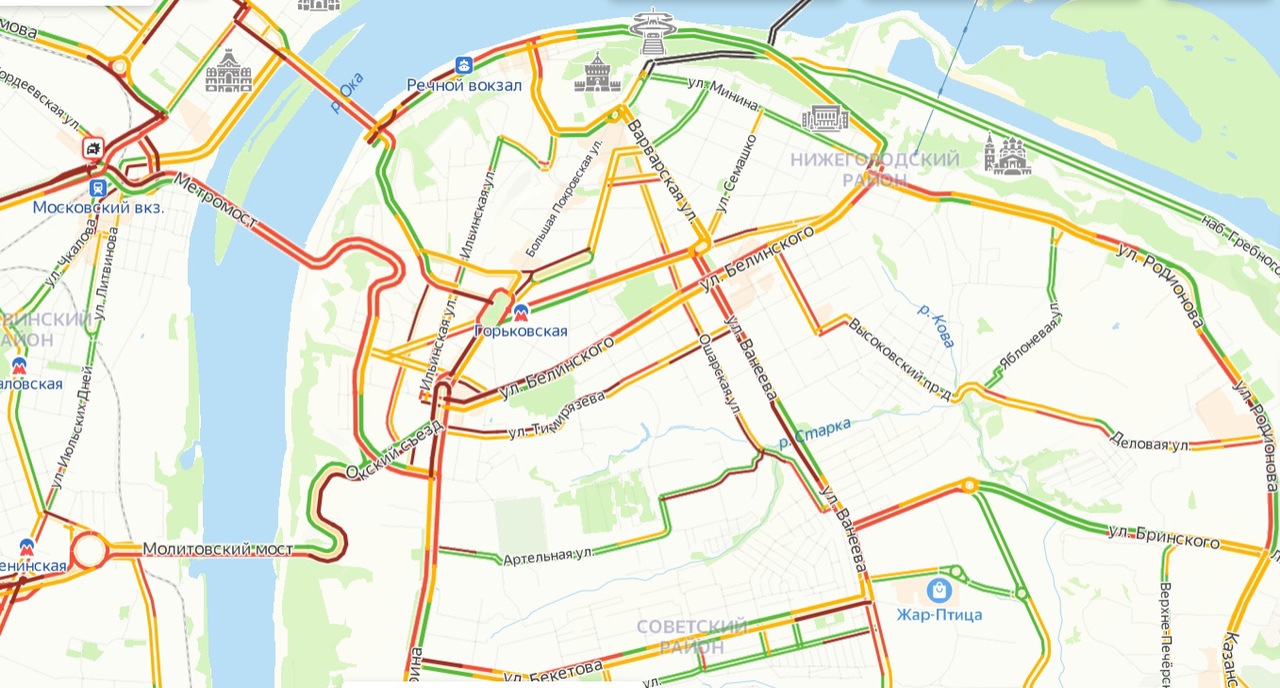 Карта нижнего новгорода пробки на дорогах онлайн в реальном