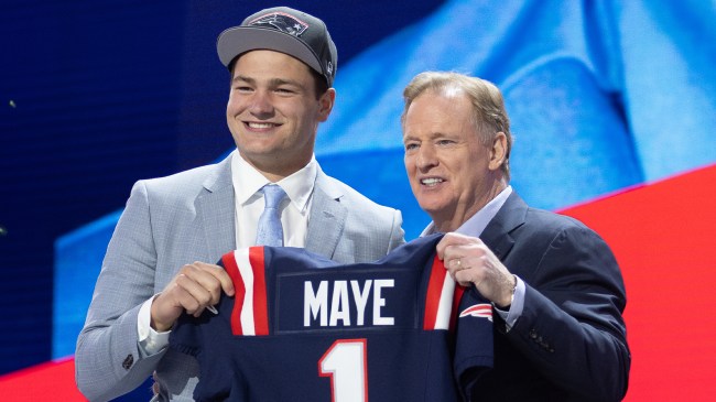 Drake Maye with Roger Goodell at the NFL Draft