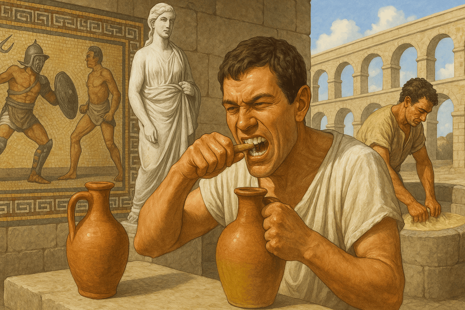 Зачем в Древнем Риме стирали и чистили зубы мочой? В Древнем Риме моча была ценным средством широкого спектра использования. Фото.