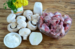 Куриные желудки с грибами блюда из курицы,кулинария,мясные блюда