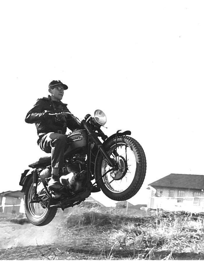 My Grandpa On His 1957 Triumph Trophy. He Still Has It Today (Early 60s)