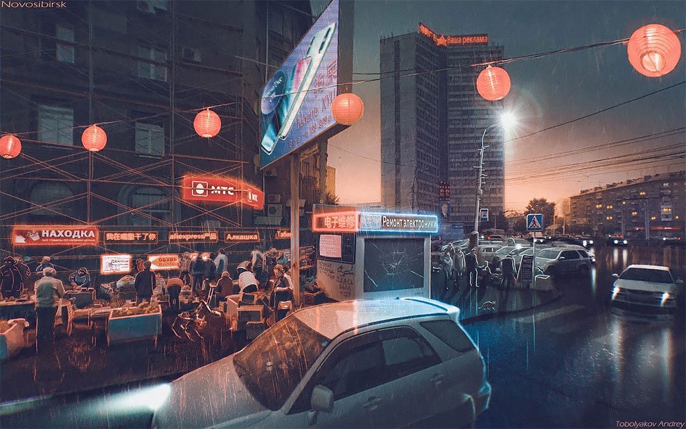 Российский художник с помощью "Фотошопа" превращает серые российские города в мир будущего искусство