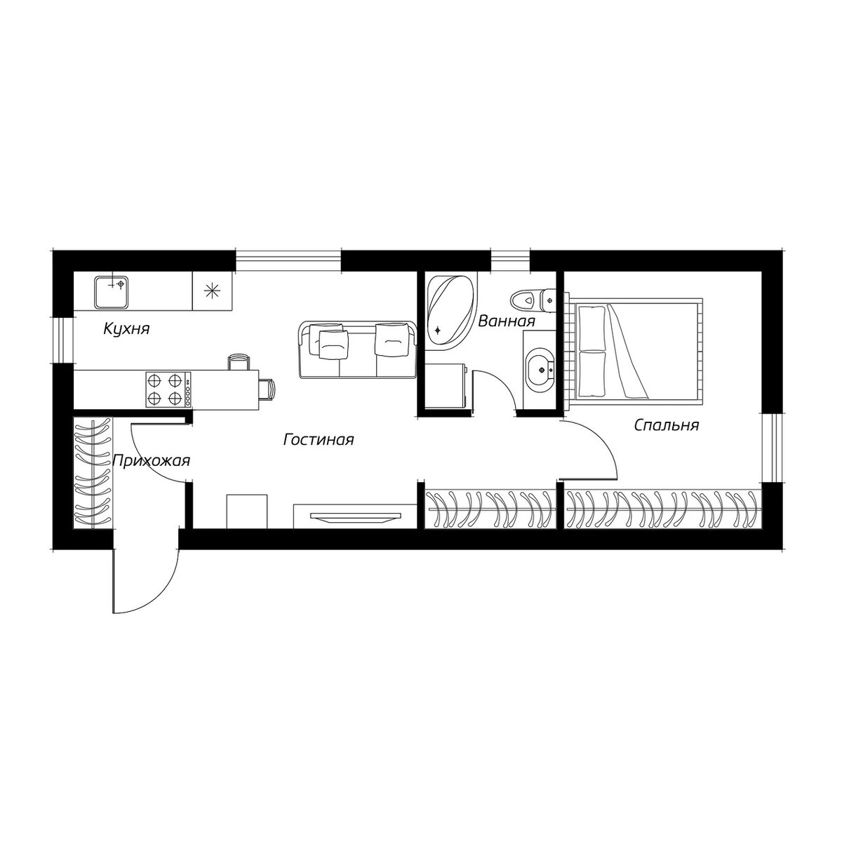 Грамотный интерьер мини-дома 40 м² в Подмосковье: проект, который дизайнеры сделали сами для себя хранения, использовать, входа, штукатуркой, декоративной, площадь, покрыли, стены, спальней, поддержали, увеличить, Наталья, оформили, фактурностиОтдельную, Письменный, тонких, белых, гардеробную, добавляет, опорах