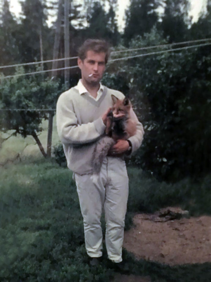 My Finnish Grandfather Smoking A Cigarette And Holding A Wild Fox That He Befriended (Circa 1975)