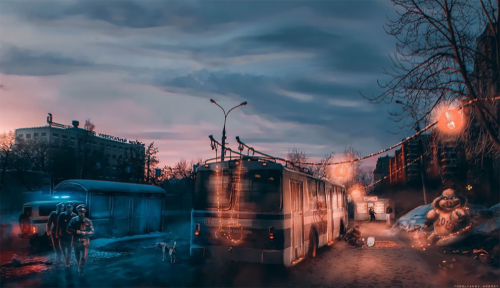 Российский художник с помощью "Фотошопа" превращает серые российские города в мир будущего искусство