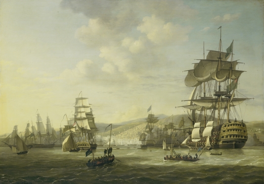 Anglo-Dutch fleet in the bay of Algiers as support for the ultimatum demanding the release of white slaves on august 26, 1816
