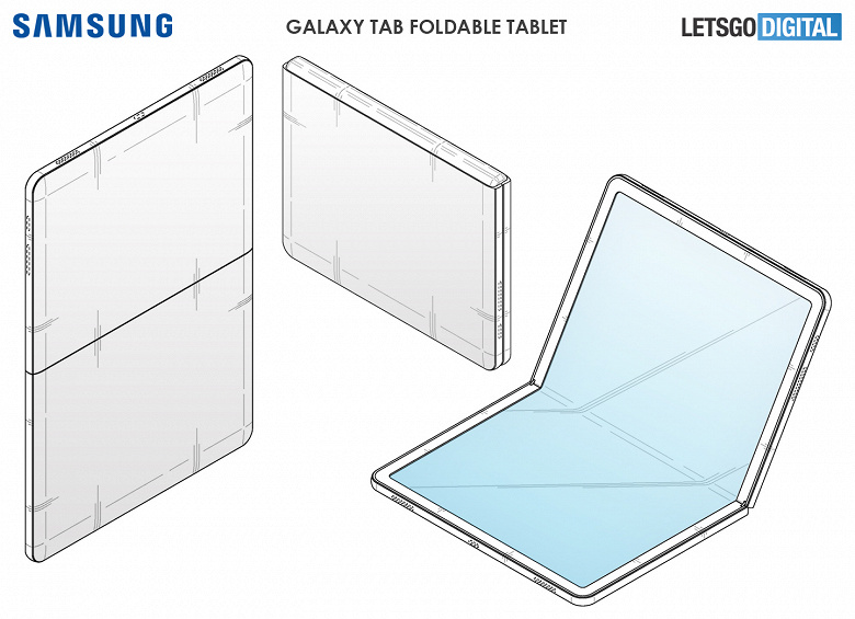 Так будет выглядеть гибкий планшет Samsung Galaxy Fold будет, Samsung, которая, Galaxy, состоянии, получит, экраном, сгибающимся, смартфон, компания, сразу, четыре, включать, систему, звуковую, качественную, говорится, документах, разложенном, близкое