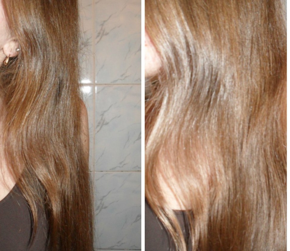 Волосы девушки после масляного ламинирование