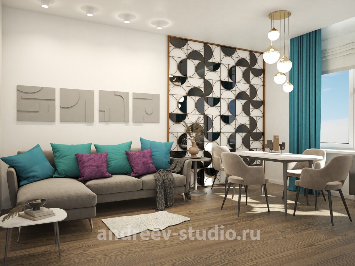 3Д фотография из проекта трёхкомнатной квартиры в стиле контемпорари. Дизайнеры интерьеров Андрей и Екатерина Андреевы.