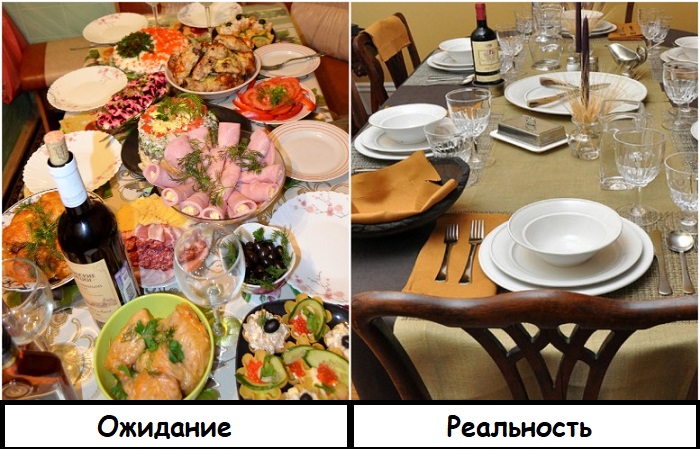 Иногда вместо стола с вкусными блюдами гостей ожидает стол с пустыми тарелками