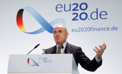 FILE PHOTO: Vice-President of the European Central Bank (ECB) Luis de Guindos gives a statement during the second day of the Informal Meeting of EU Ministers for Economics and Financial Affairs in Berlin, Germany September 12, 2020. Odd Andersen/Pool via REUTERS/File Photo