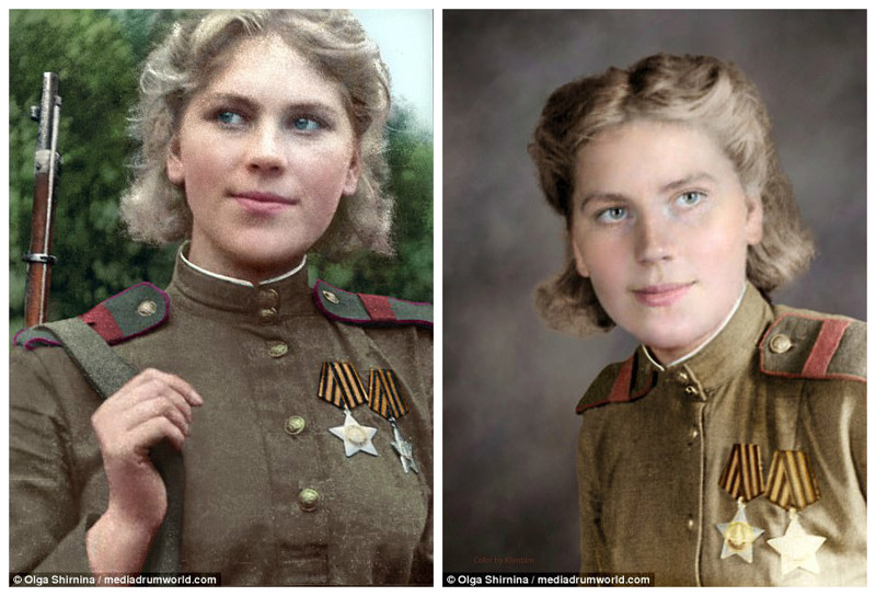 Роза Шанина была снайпером отдельного взвода снайперов-девушек 3-го Белорусского фронта и одной из первых женщин-снайперов стала кавалером ордена Славы женщины СССР, колоризация, колоризированные снимки, раскрашенные, снайперы