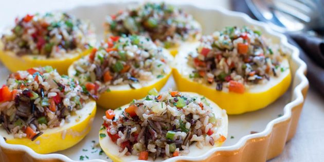 Фаршированные патиссоны с рисом и овощами Фаршированные патиссоны с рисом и овощами