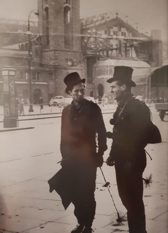 My Grandfather (Left) And A Friend Of His In Front Of The Central Station In Hamburg, Germany. He Was A Chimney Sweeper. This Picture Was Taken In 1948