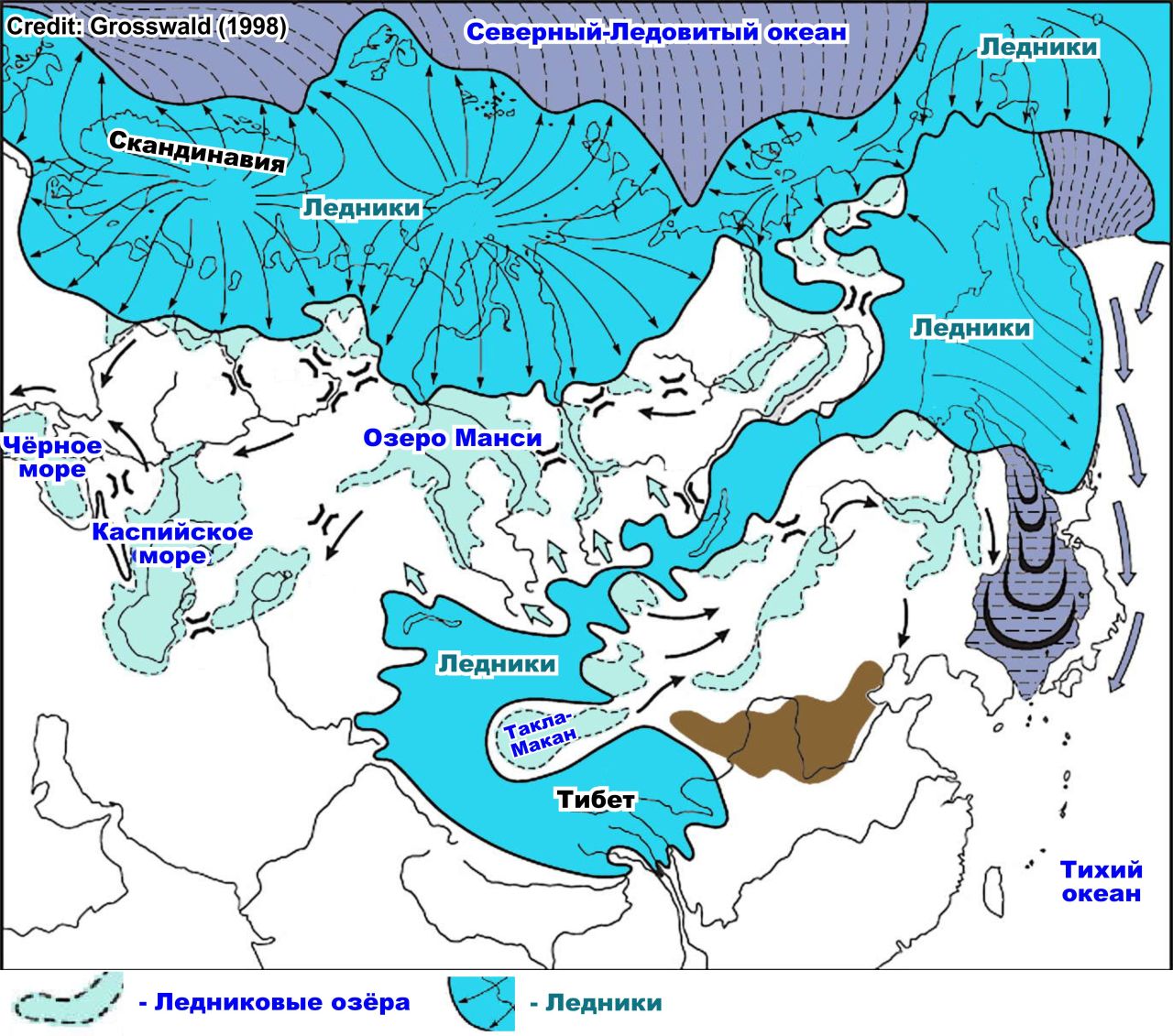 Карта ледника в Ледниковый период
