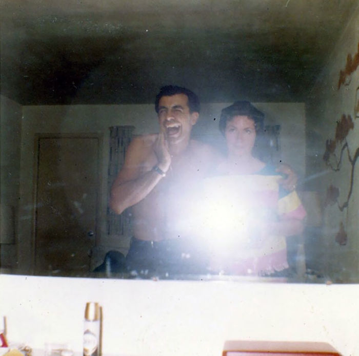 My Grandparents Taking A Mirror Selfie In The Mid 1960s On Their Super8 Camera