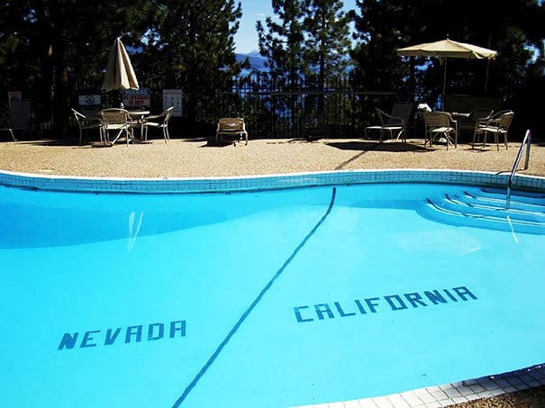 At This Lake Tahoe Hotel Pool, You Can Literally Swim All The Way To Nevada From California