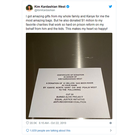 Канье Уэст пожертвовал миллион долларов на благотворительность в честь 39-летия Ким Кардашьян Канье Уэст пожертвовал миллион долларов на благотворительность в честь 39-летия Ким Кардашьян Звездные пары