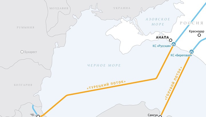 Схема турецкого потока газопровода на карте