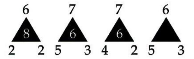 Какое число должно стоять на месте пропуска в последнем треугольнике?