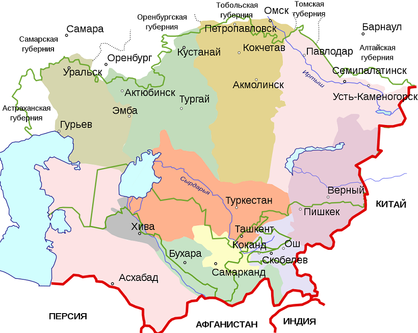 Территория Казахстана в составе Российской империи. Начало 20 века.