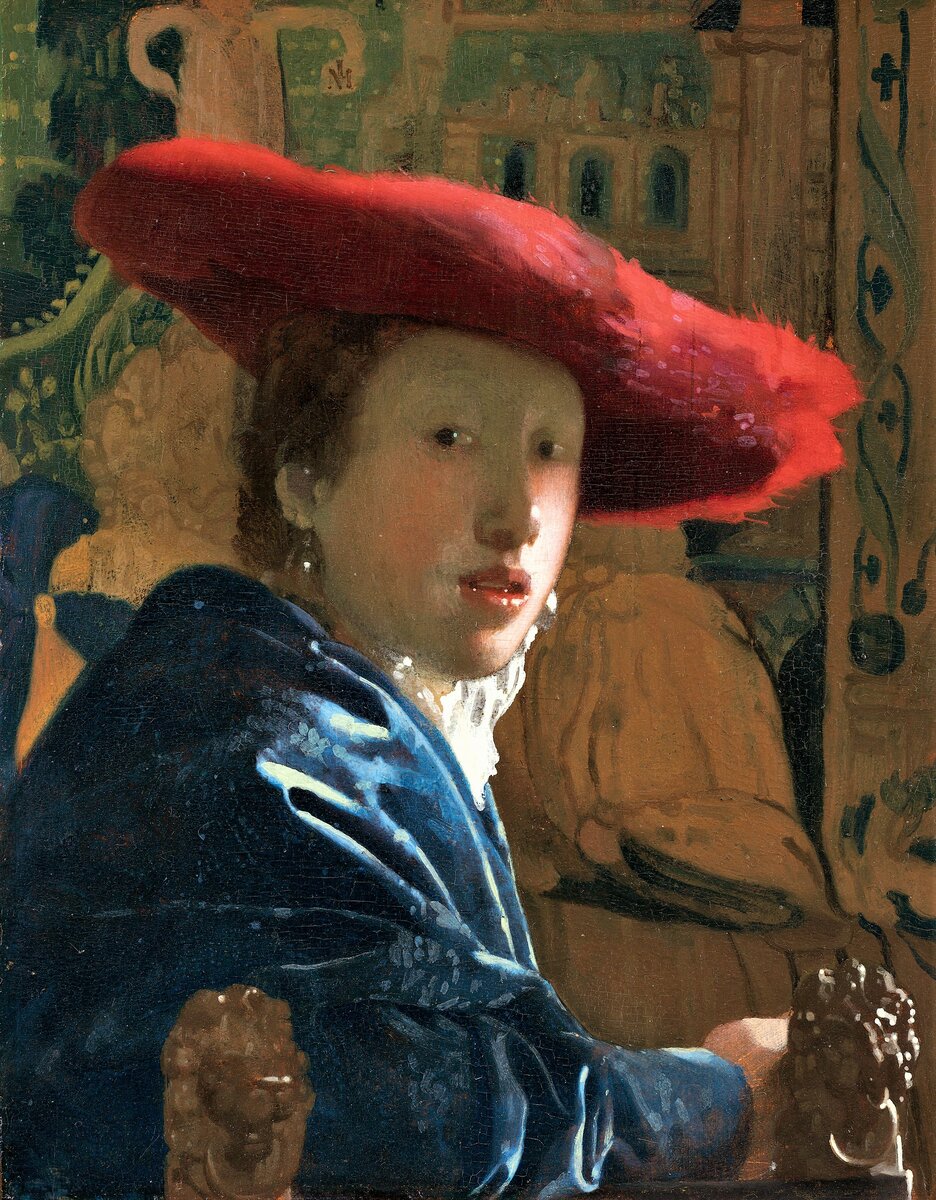 «Женщина в красной шляпе», ок. 1665—1667, холст, масло, Национальная галерея искусства, Вашингтон, (передана в дар в 1937 году Уильямом Эндрю Меллоном)