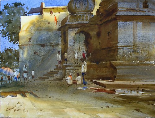 Фото Indian Watercolor Painting.