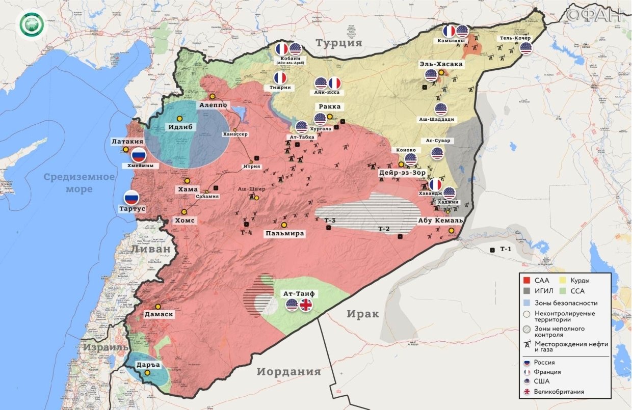 Карта военных действий в Сирии