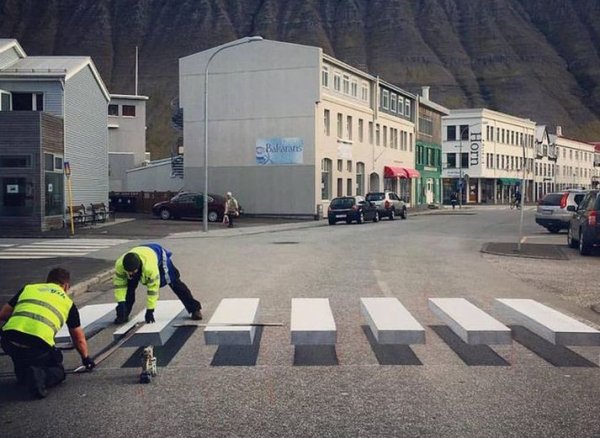 3D пешеходный переход в Исландии города, тихом, служить, уполномоченным, охране, окружающей, среды, Ральфом, Триллой, TryllaВласти, надеются, участок, дороги, будет, только, стритарт, привлекательным, произведением, уличного, искусство
