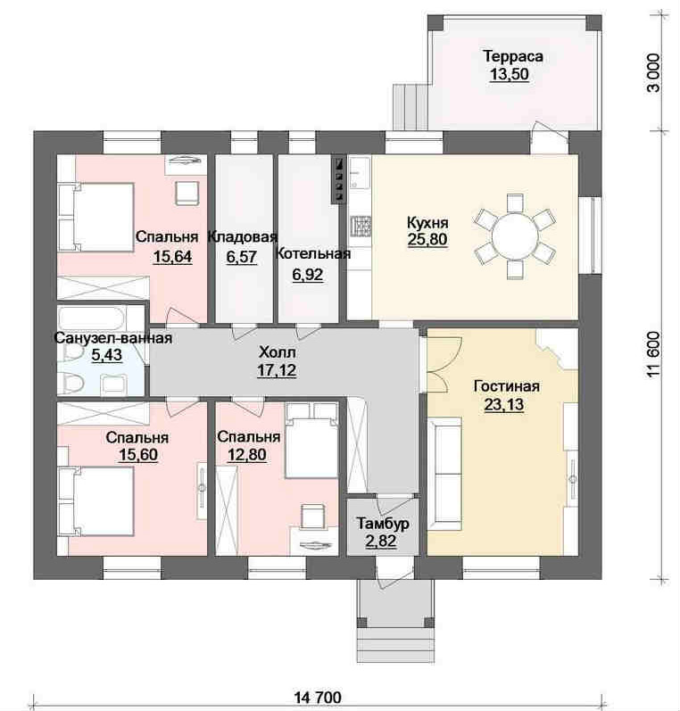 Идеальное жилище для большой семьи: проекты одноэтажного дома с тремя спальнями дом,идеи для дома,интерьер и дизайн,проект