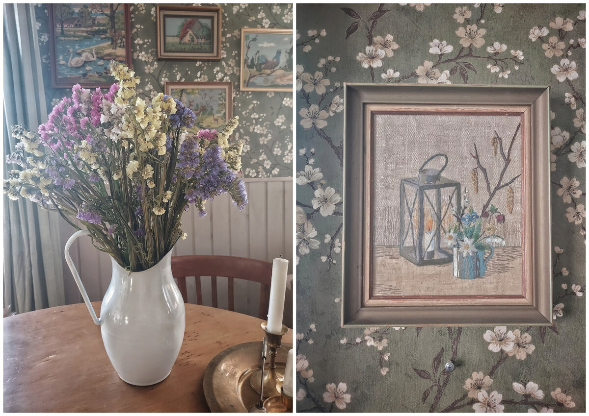Отдельную стену в гостиной занимают картины с вышивкой — Анна коллекционирует их. Абсолютно все привезены из Швеции, стоимость одной около 3-4 евро (300-400 рублей)