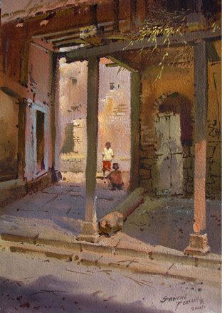 Фото Indian Watercolor Painting.