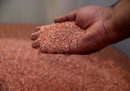 An employee holds copper granules at the Loacker Swiss Recycling AG company in Birmensdorf, Switzerland, October 25, 2017. REUTERS/Moritz Hager