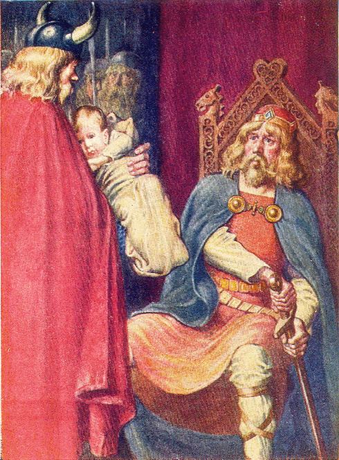Вот так раньше представляли передачу маленького Хакона на воспитание английскому королю папой-викингом.