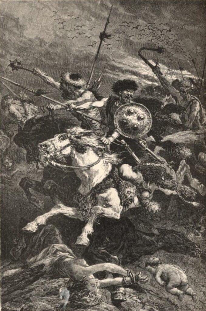 Гунны в битве на Каталаунских полях. Рисунок A. De Neuville к «Популярной истории Франции»