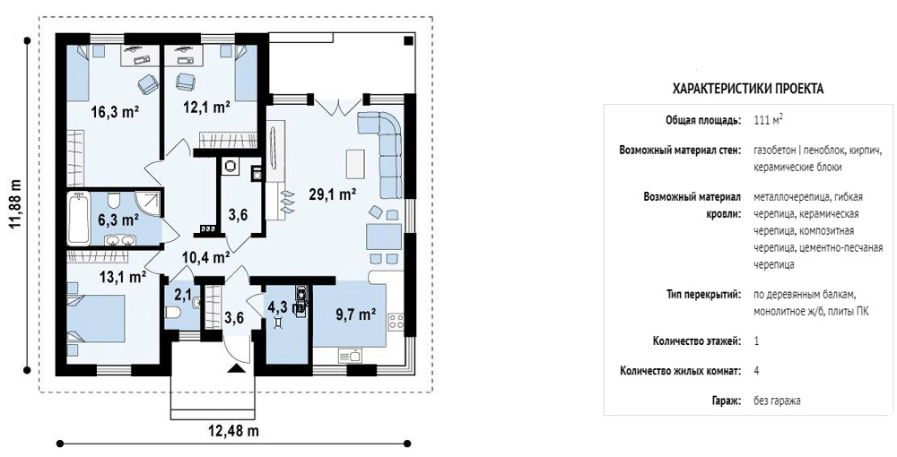 Идеальное жилище для большой семьи: проекты одноэтажного дома с тремя спальнями дом,идеи для дома,интерьер и дизайн,проект