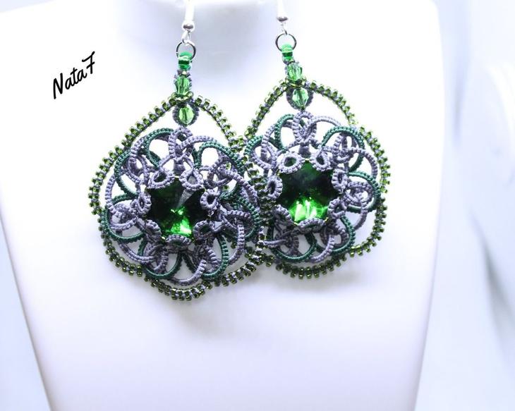 Создаем серьги «Глаз дракона» в технике фриволите