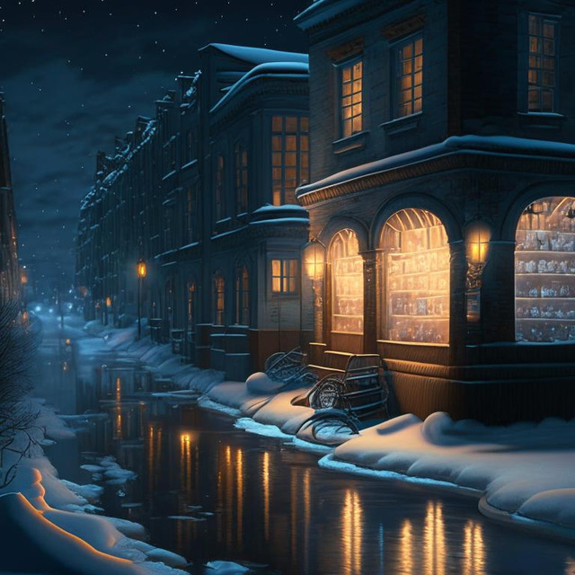Ночь, улица, фонарь, аптека и ледяная гладь канала. Kandinsky 2.1.