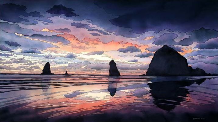 Jonathan Frank. Нестандартные пейзажи акварелью. Cannon Beach. 22х39 дюймов