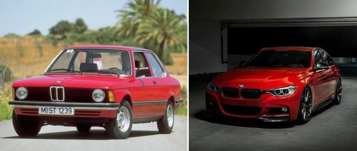 BMW 3 серии: купе E21 (1975-1983 гг.) и седан F30 (2012-н.д.). 