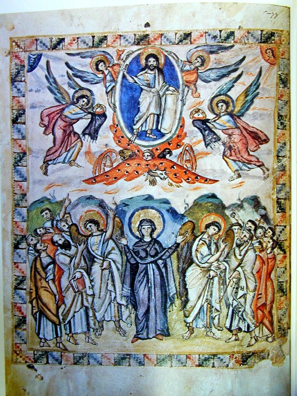 Вознесение Господне. Миниатюра Евангелия Раввулы. 586 г. Библиотека Лауренциана, Флоренция