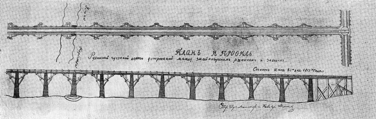 © public domain (План и профиль чугунной дороги Фролова из чертежа 1815 года)