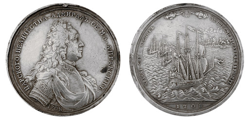 Медаль 1708 г.&nbsp;в честь Апраксина и&nbsp;его победы под Петербургом. <br>