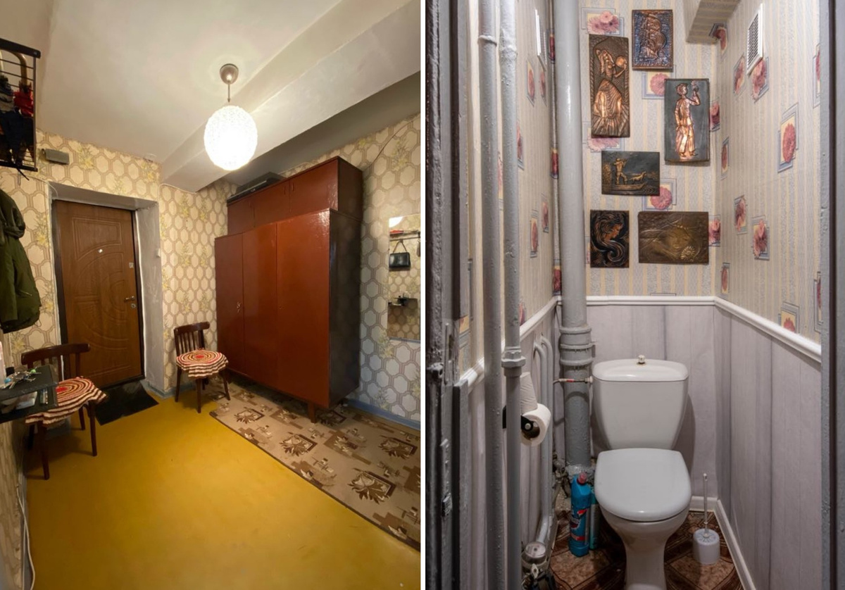Просторная прихожая и раздельный санузел — видно, что квартира и вправду находится в советской пятиэтажке улучшенной планировки
